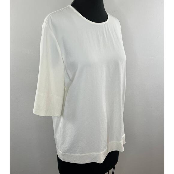 EVERLANE White Ivory Japanese GoWeave Crew Neck 3/4 Sleeve Back Zip Top Blouse 4 - Picture 2 of 7